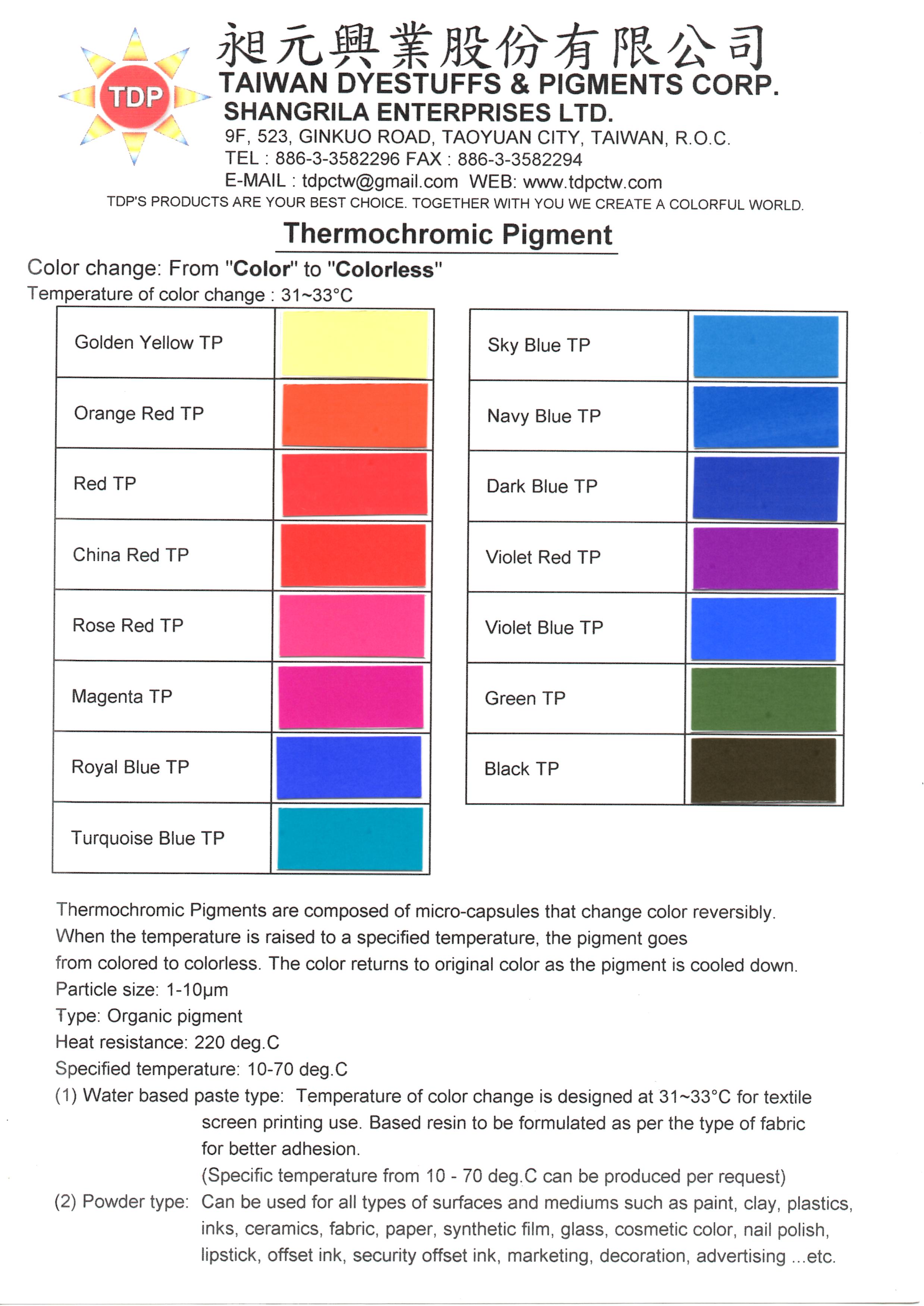 Thermochromic Pigment - Taiwan Dyestuffs & Pigments Corp.